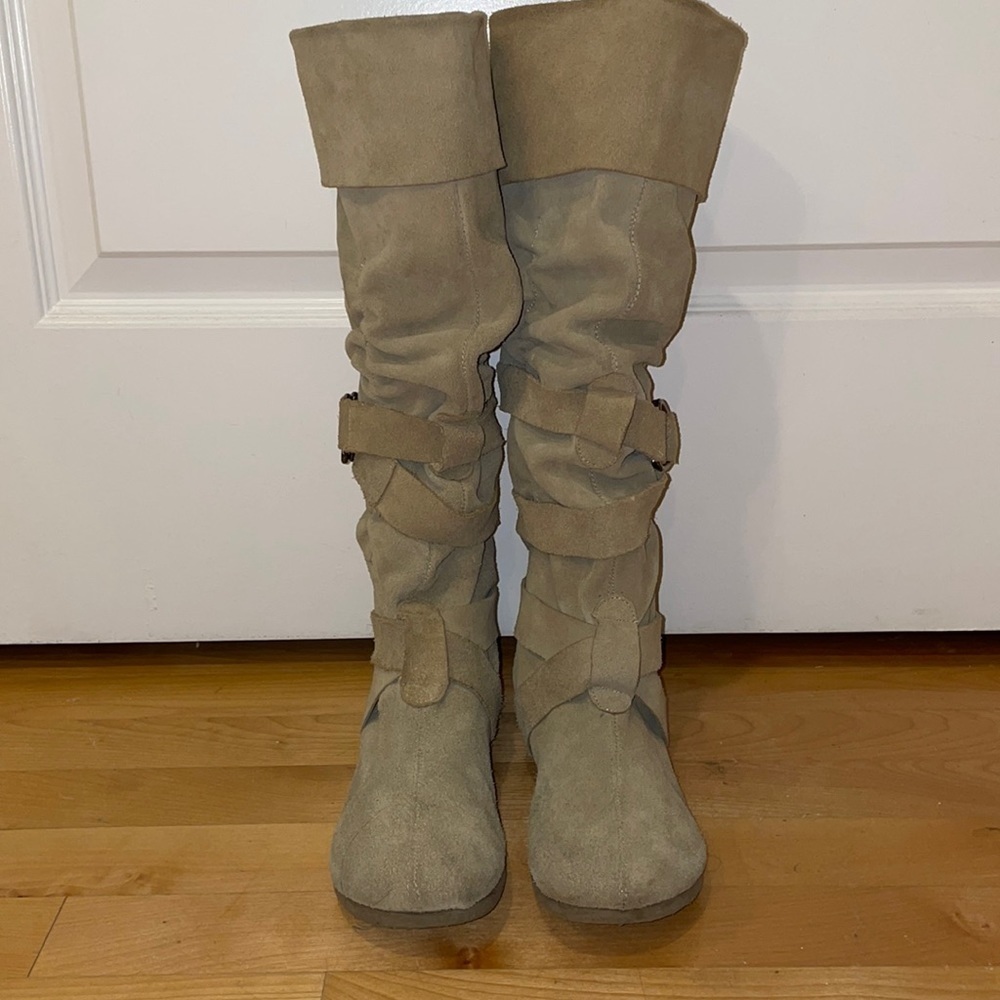 Bakers Women's Buckle Accented Slouchy Tall Tan Boots